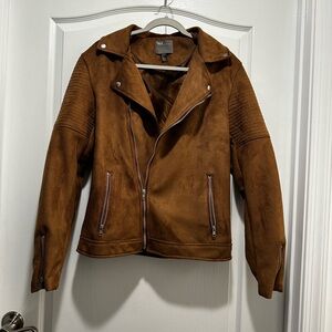 Brown Faux Suede Women’s Moto Jacket